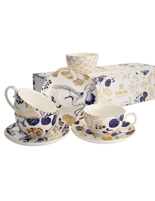 Tokyo Design - Flora Japonica Gold Cup & Saucer 250ml Gift Box (set of 8)